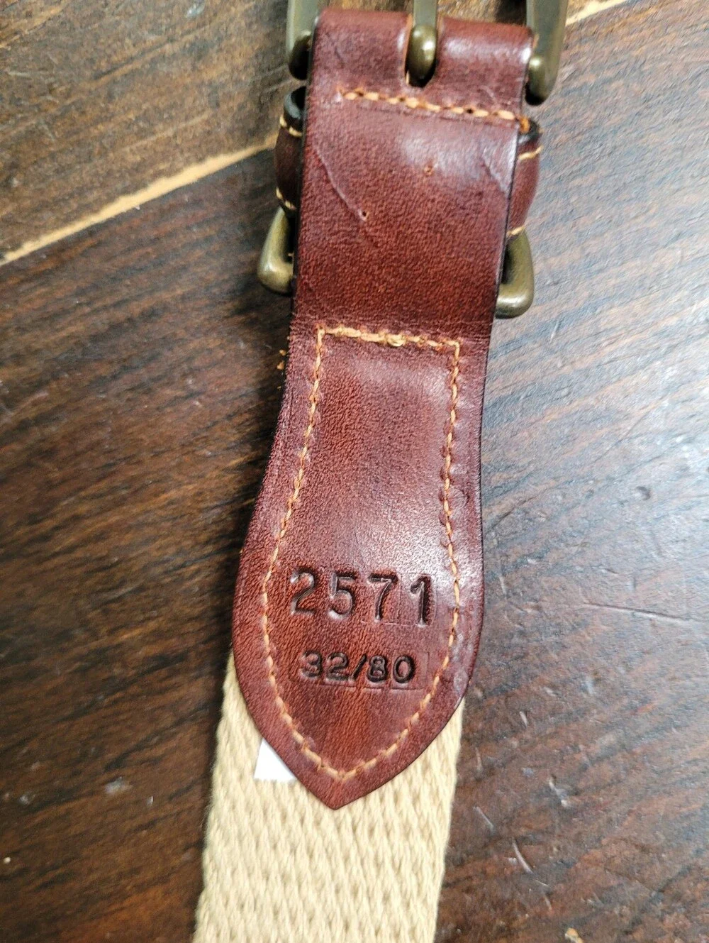 Dockers Belt Brown Tan Leather Woven Canvas Brass Buckle 32